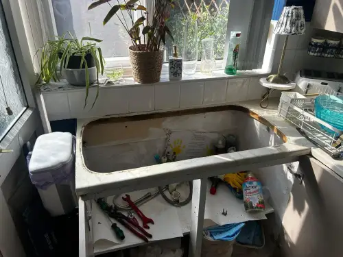 Click Here To Enlarge This Photo Of Ceramic Kitchen Sink & Brass Tap Installation In Bulwell